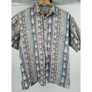 Cooke Street Hawaiian Shirt Mens L Pineapples Blue‎ Reverse Print Button Up